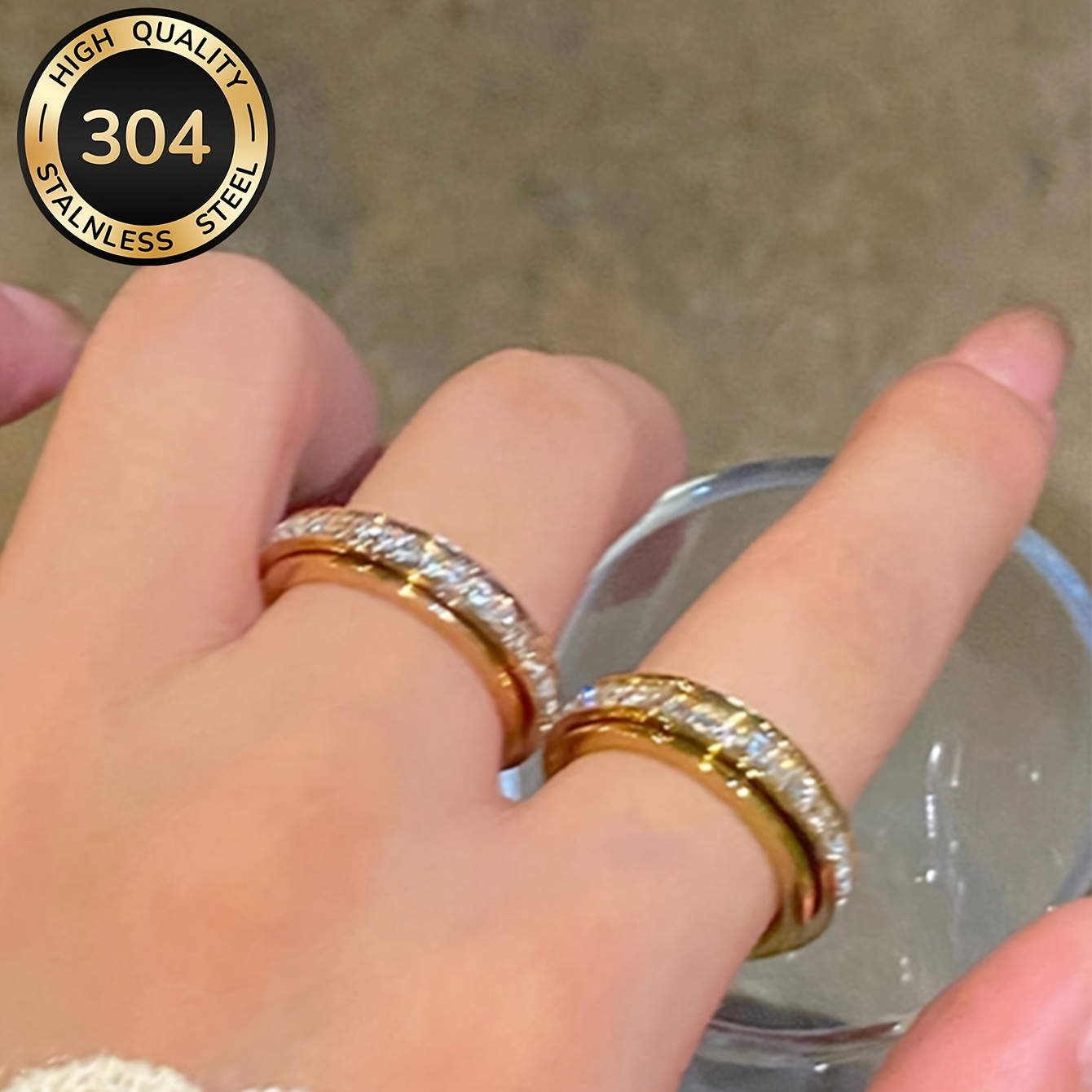 Rotating Cubic Zirconia Ring, 18K Gold-Plated Fashion